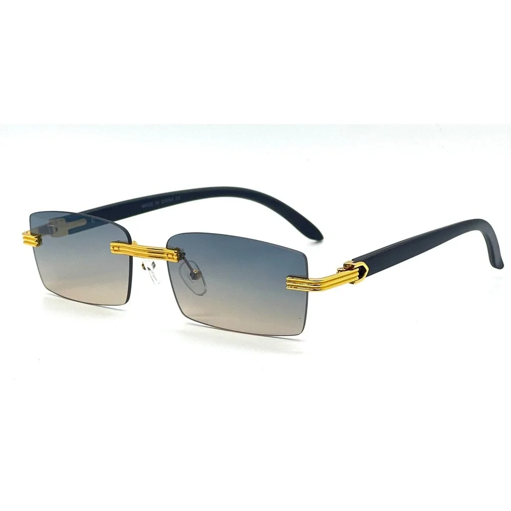 Rimless Sunglasses Men Rectangle Gold Frame Gradient Green‎ Lens Fashion Shades
